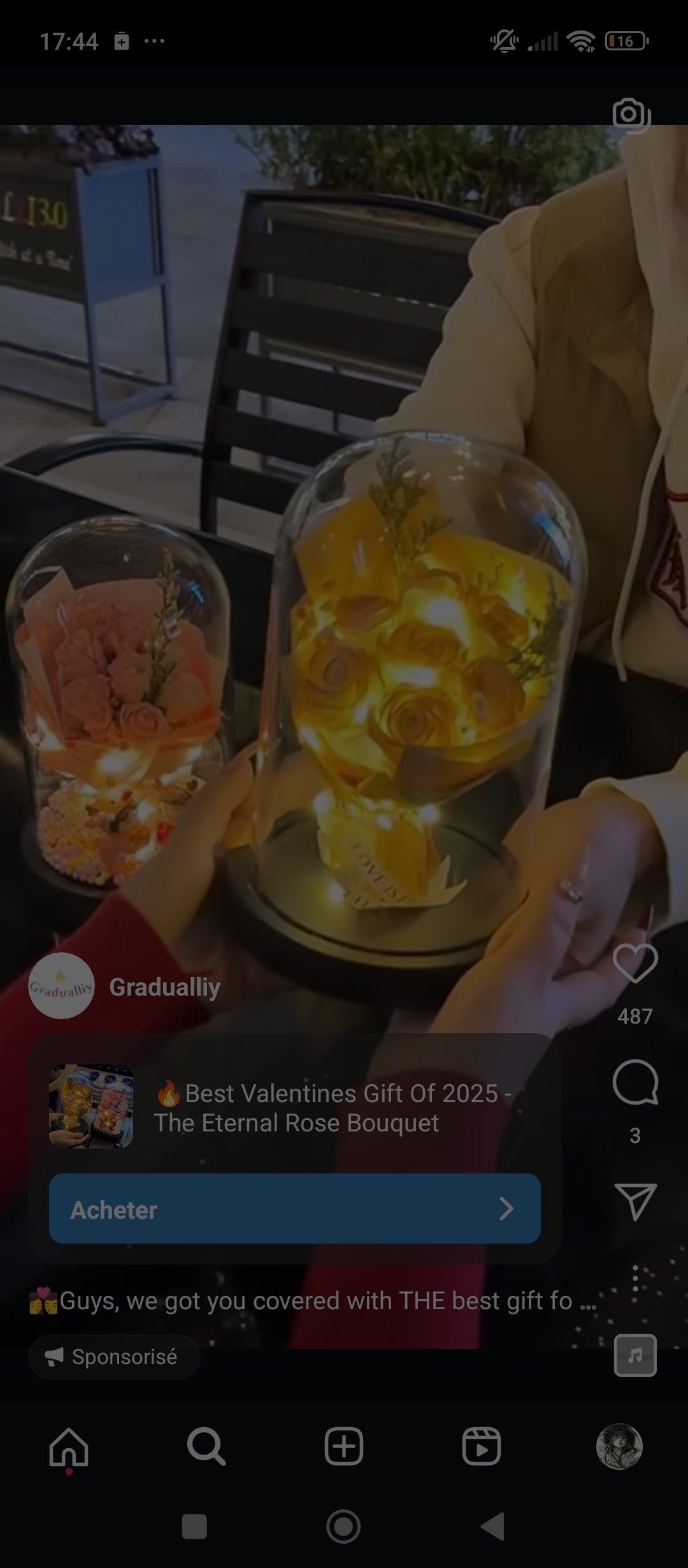 bouquet de rose dome en verre avec led